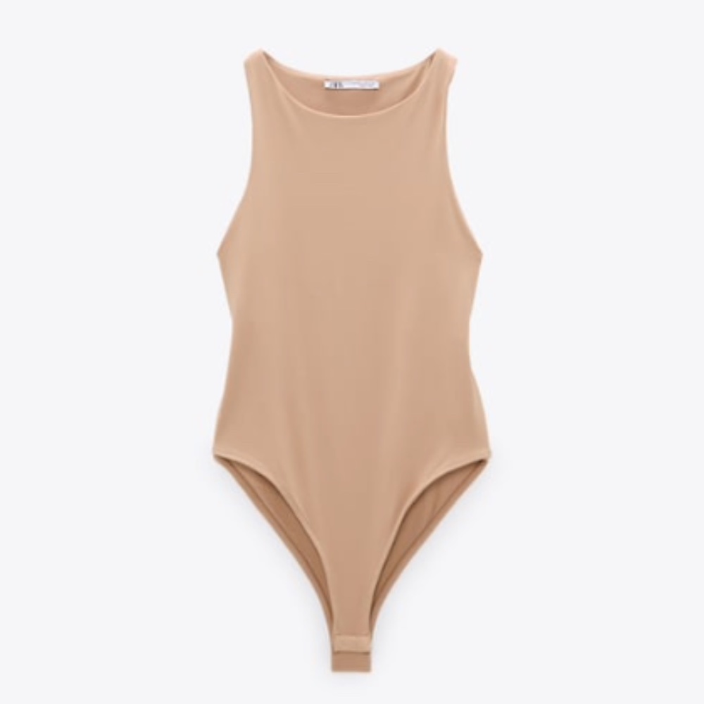 Zara Halter Neck Bodysuit in Beige - Pink